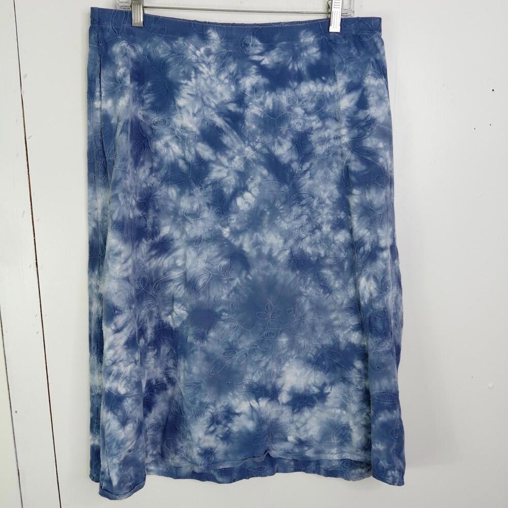 J Jill Skirt Womens M Embroidered Florals Galaxy Tie Dye Pull On Stretchy Maxi